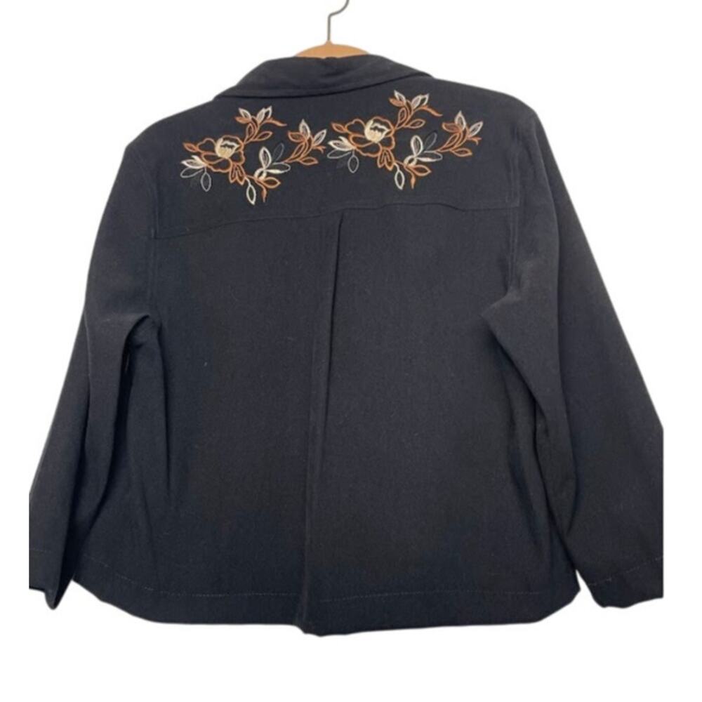 Vintage Western Top Black Floral Button Up Womens 8 Long Sleeve Shacket 90s